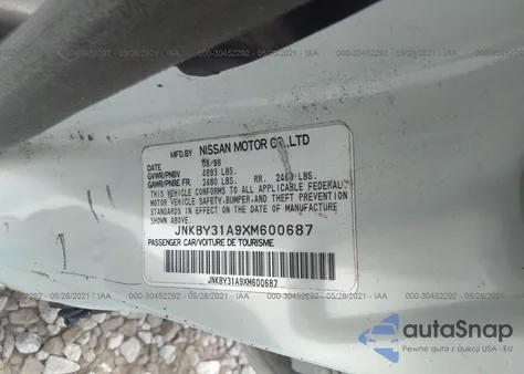 1999 Infiniti Q45 Touring из США, поврежденный, VIN JNKBY31A9XM600687